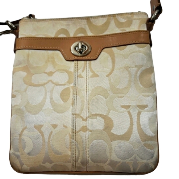 Coach Swing Pack Yellow Canvas Leather Messenger Crossbody Purse #41256 - Picture 7 of 10